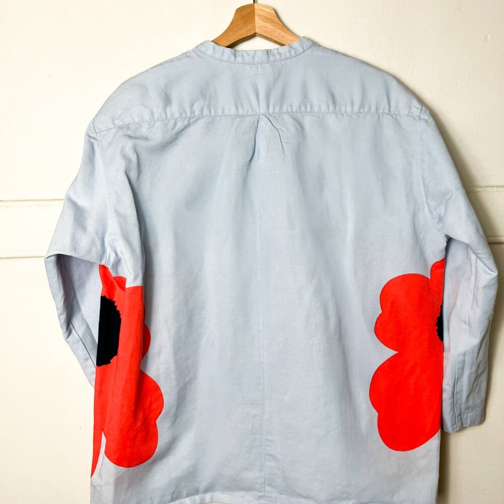 Marimekko Kaksi Heijastus Unikko Kerran Cotton Linen Shirt Size 34 US 2 Blue/Red - Picture 5 of 9